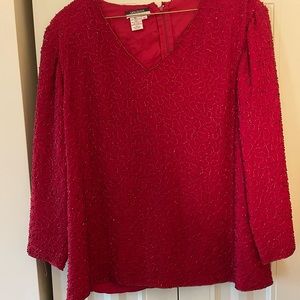 Red Beaded Holiday Top